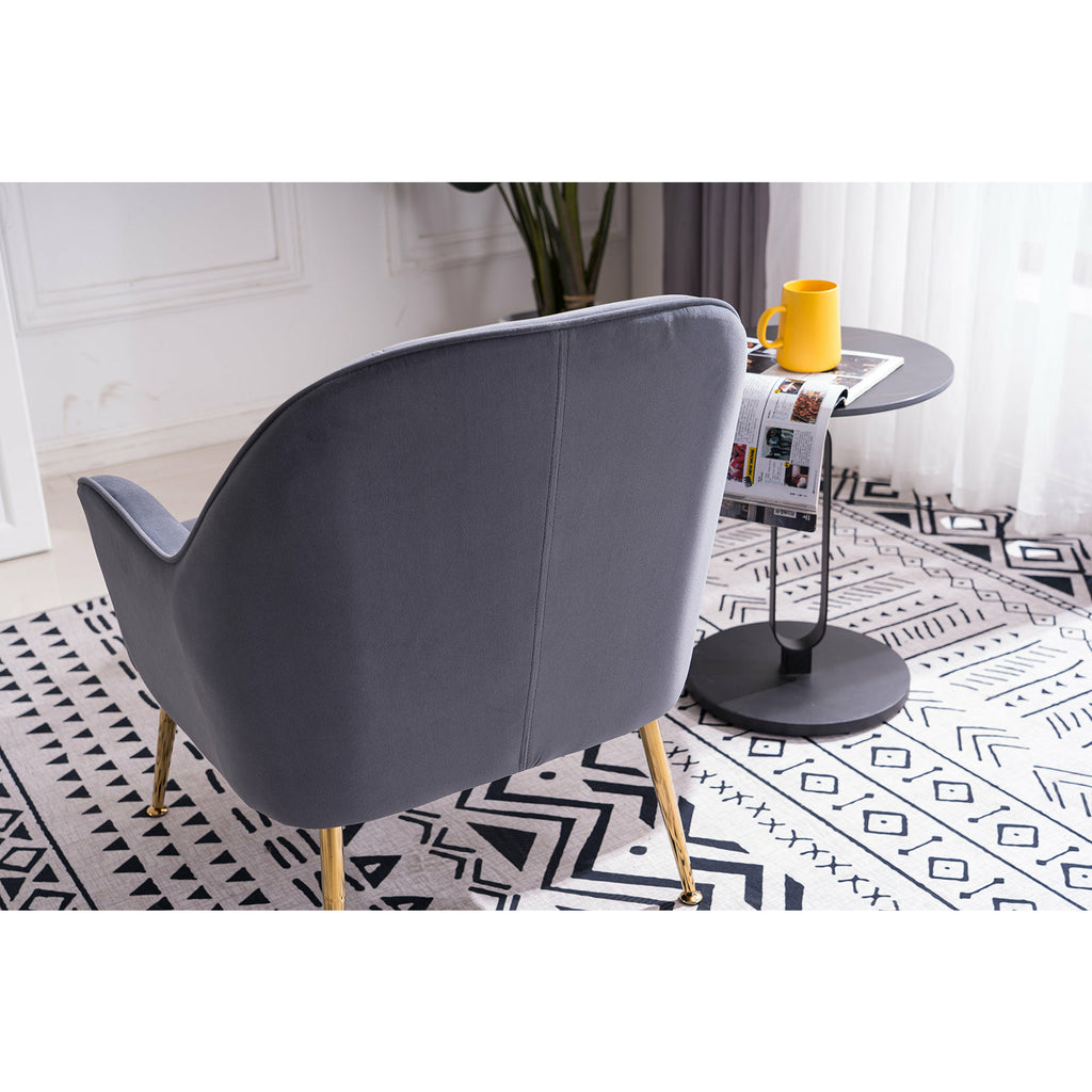 Dark Slate Gray Velvet Accent Chair With Gold Metal Legs