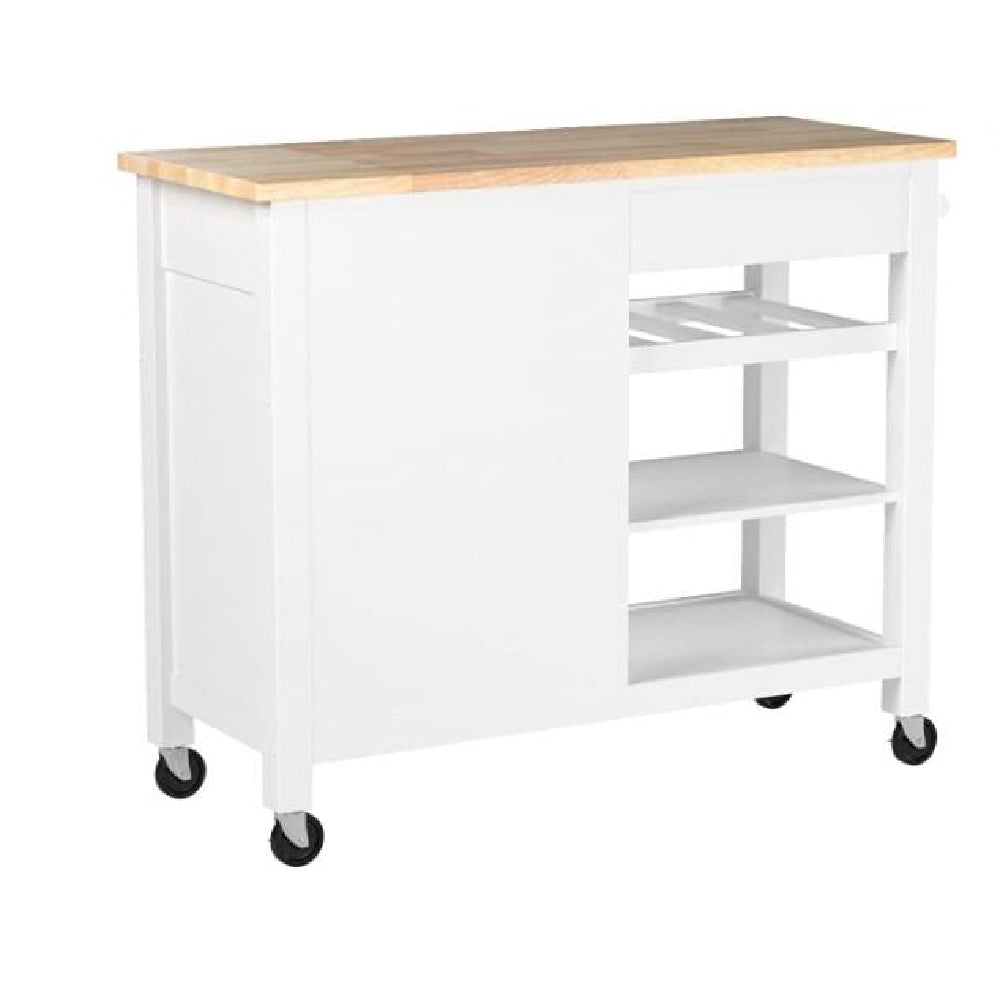 Ottawa Kitchen Cart With Open Storage & Door Natural & White BH98315