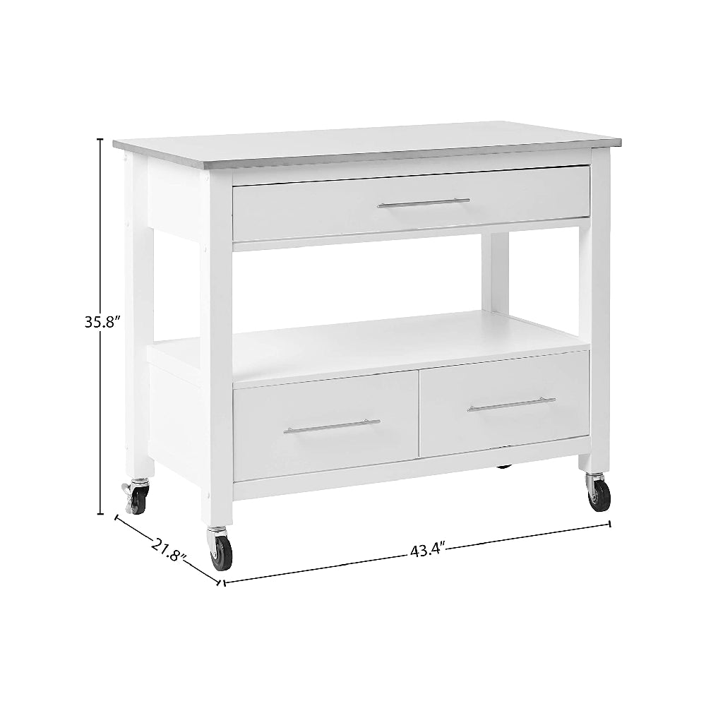 Ottawa Kitchen Cart With Open Shelf Stainless Steel & White BH98330