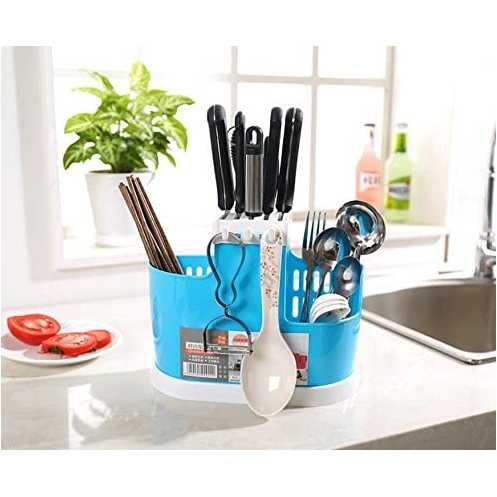 Medium Turquoise Kitchen Spoon Chopsticks Fork Knife Draining Rack Holder Organizer (Blue)