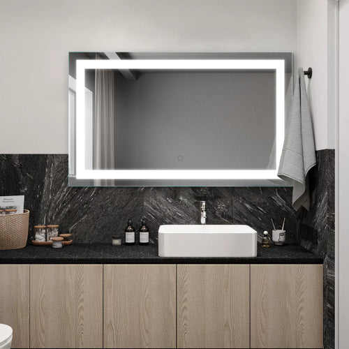 Dark Slate Gray 40"x24"LED Lighted Bathroom Wall Mounted Mirror with High Lumen+Anti-Fog Separately Control+Dimmer Function