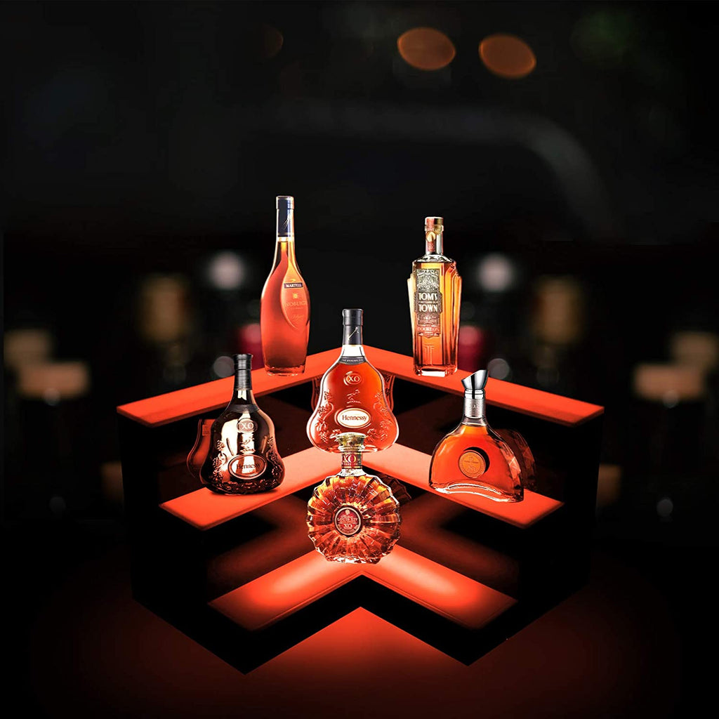 Tomato 3-Tier LED Liquor Shelf Display Dynamic Color 20 Color Change Bottle Display, L Shape