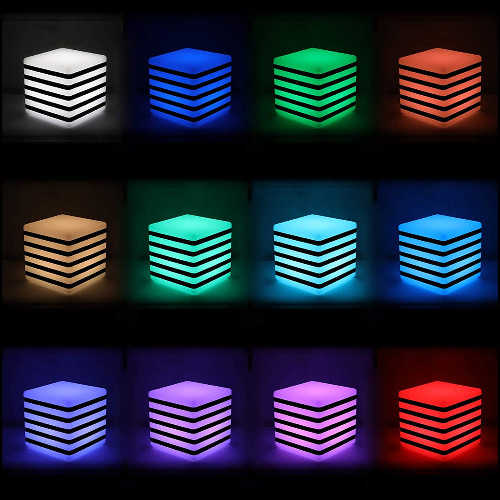 Turquoise 16 Color Changing LED Light Up Furniture Chair Cube Ball Night Light Bar Stool Serving Tray Bucket Pot (16-inch Cube with Striped)