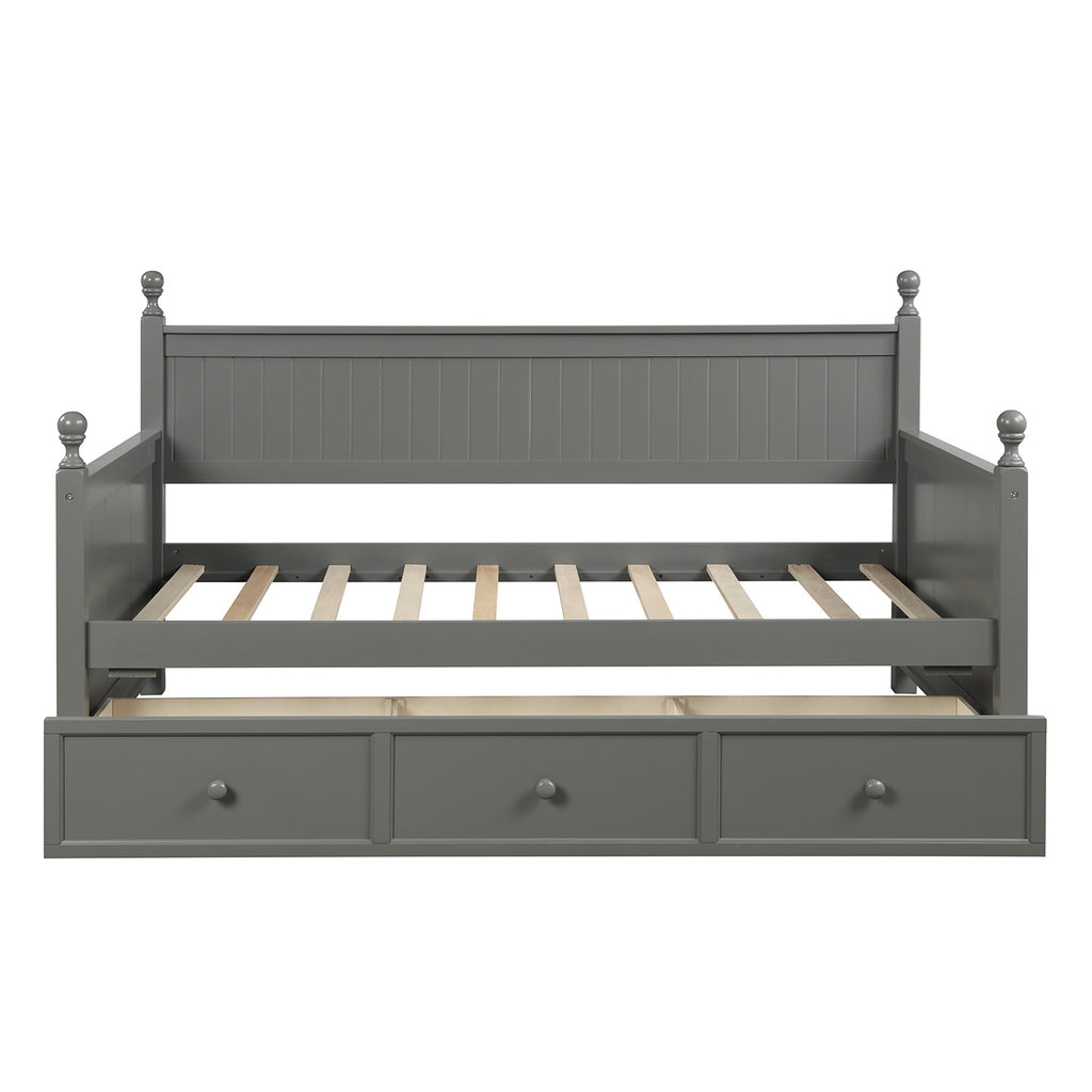 Dim Gray Wood Daybed with Three Drawers, Twin Size Daybed, No Box Spring Needed