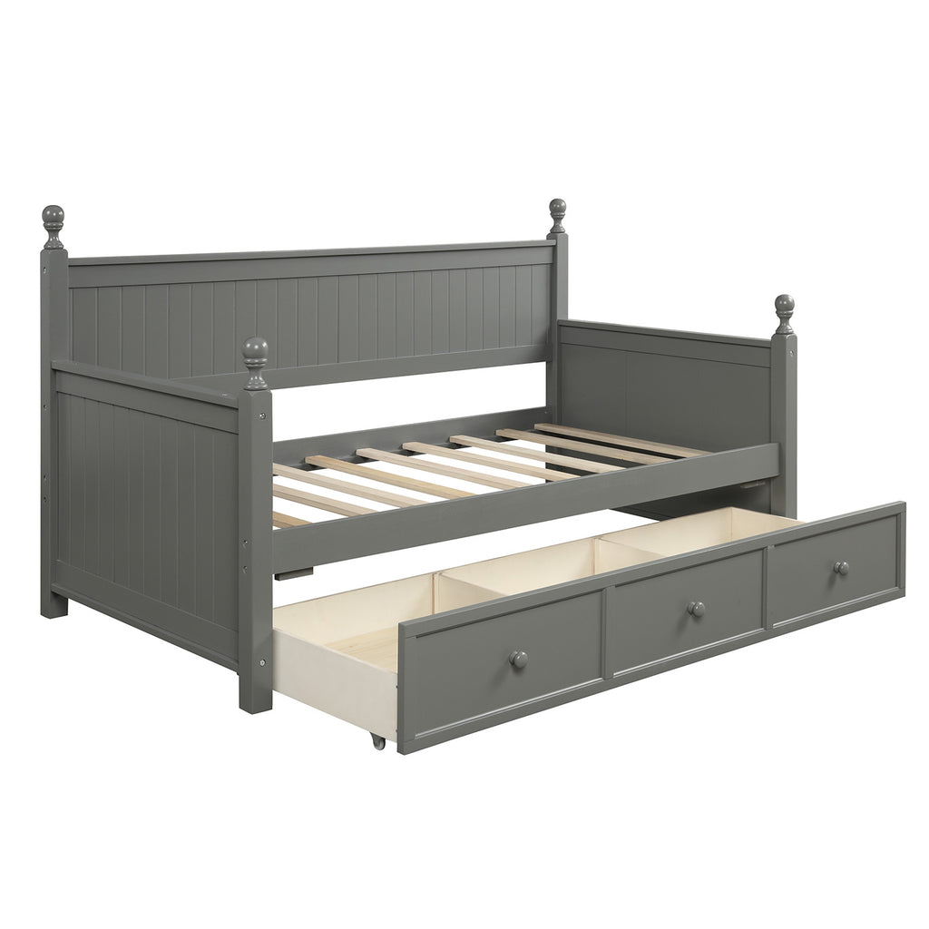 Dim Gray Wood Daybed with Three Drawers, Twin Size Daybed, No Box Spring Needed