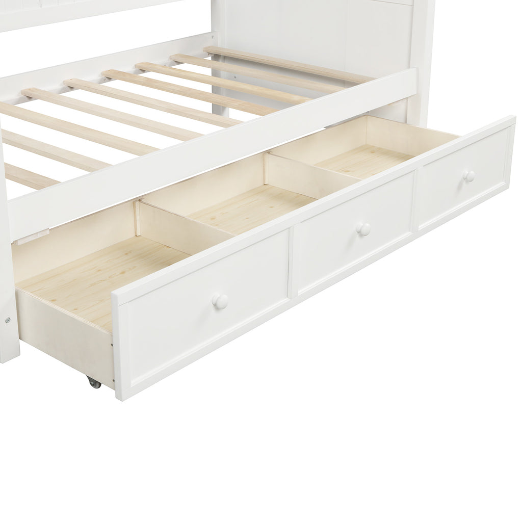 Beige Wood Daybed with Three Drawers, Twin Size Daybed, No Box Spring Needed