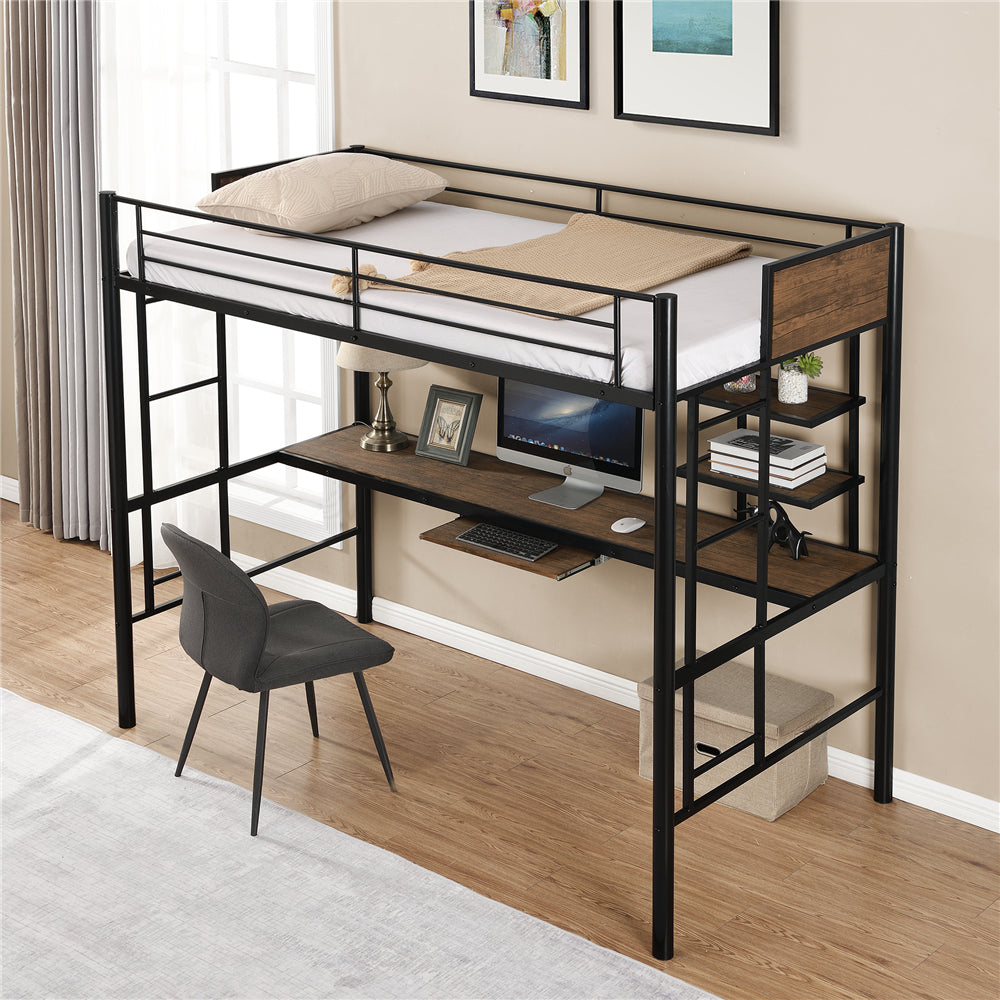 Loft Bed with Desk and Shelf, Space Saving Design SM000219