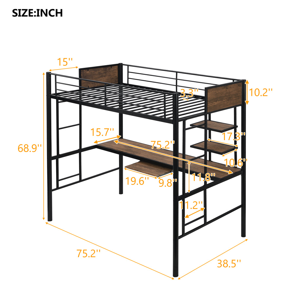 Loft Bed with Desk and Shelf, Space Saving Design SM000219 - Size