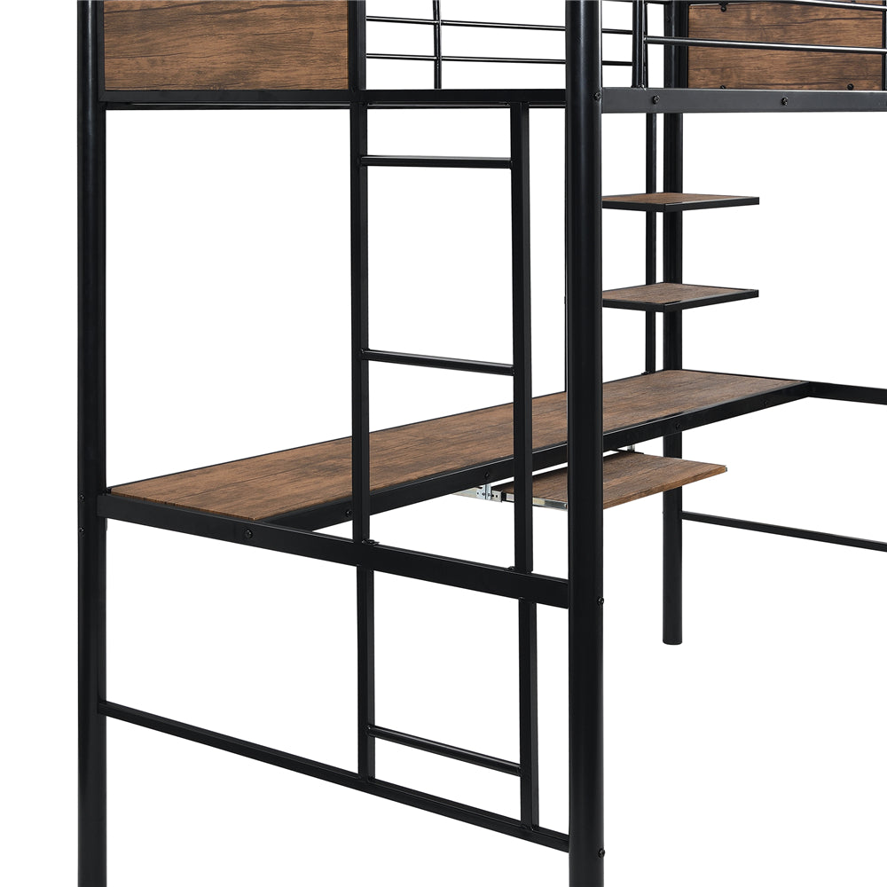 Dim Gray Loft Bed with Desk and Shelf, Space Saving Design