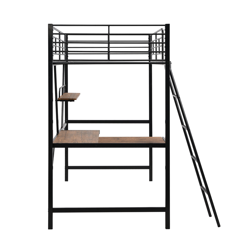 Metal Loft Bed with L-shaped Desk and Shelf SM001105 Black