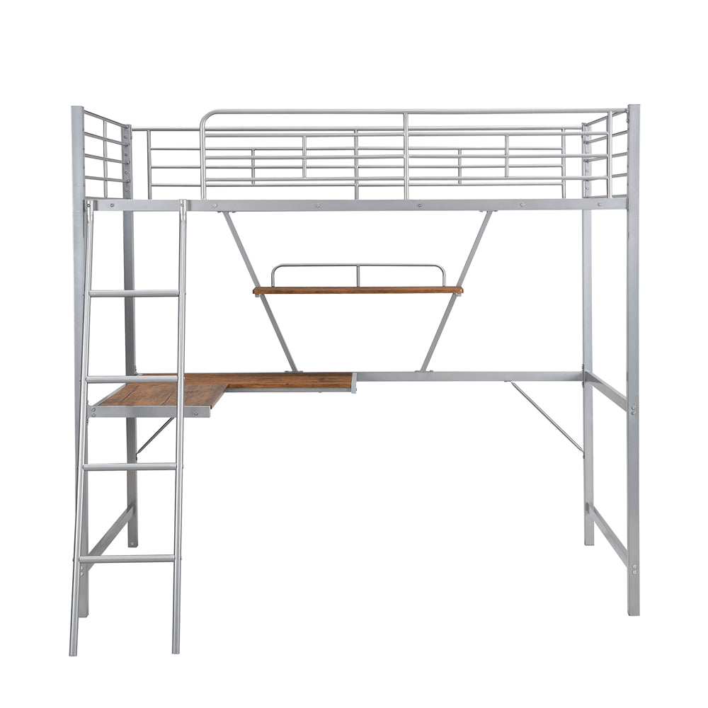 Metal Loft Bed with L-shaped Desk and Shelf SM001105 Silver