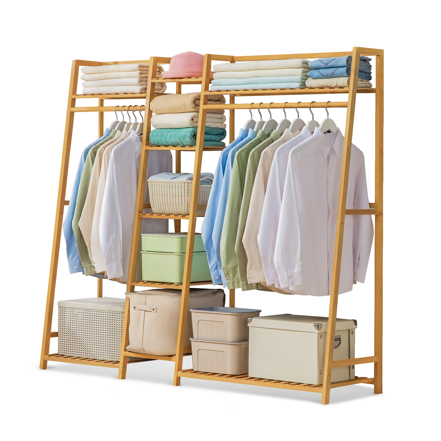 Trapezoid Garment Cabinet Clothes Organizer - Double Rack - 63"