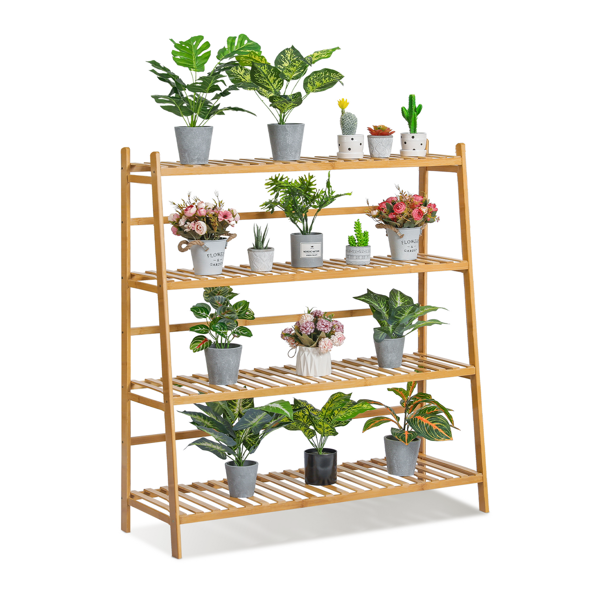 Trapezoid Flower Plant Rack - 4 Tier - Natural – BringHome Furniture