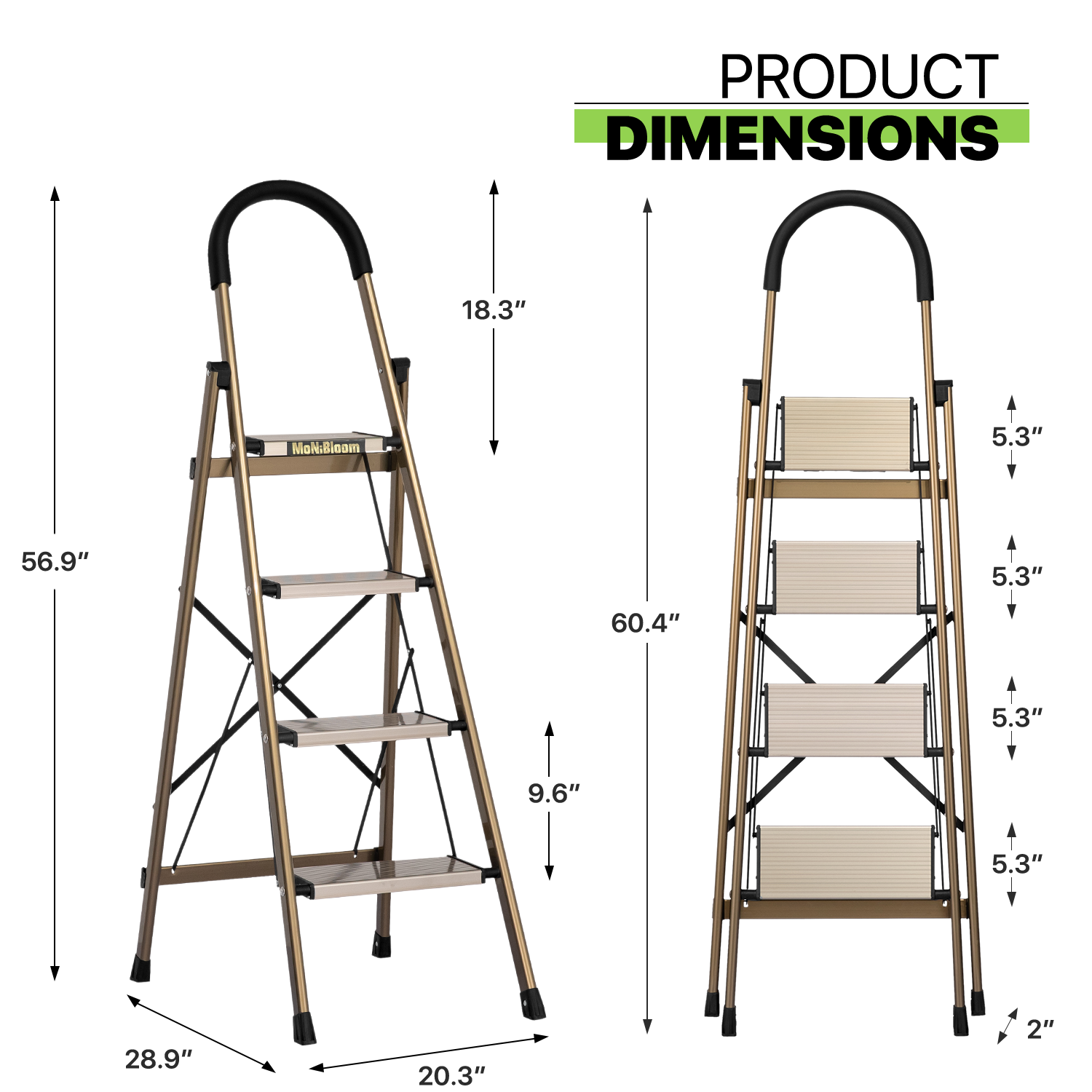U Form Ladder U-Shaped Padded Handle Folding Step Ladder - 4 Steps 4.74 ft/56.9