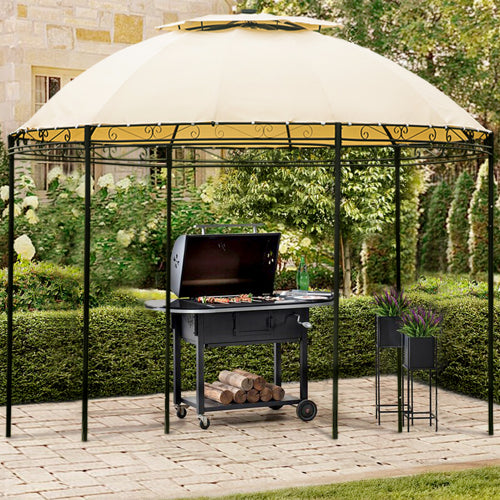 Olive Drab Outdoor Gazebo Steel Fabric Round Soft Top Gazebo, Outdoor Patio Dome Gazebo with Removable Curtains