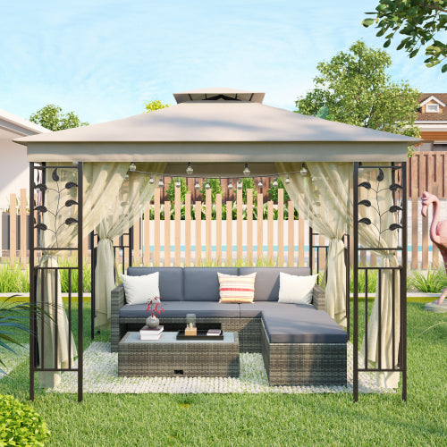 Gray 9.8Ft. Wx8.8Ft. H Outdoor Steel Vented Dome Top Patio Gazebo with Netting for Backyard, Poolside and Deck