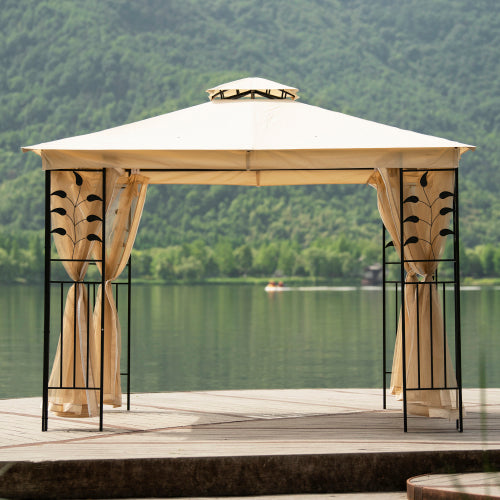 Dim Gray 9.8Ft. Wx8.8Ft. H Outdoor Steel Vented Dome Top Patio Gazebo with Netting for Backyard, Poolside and Deck