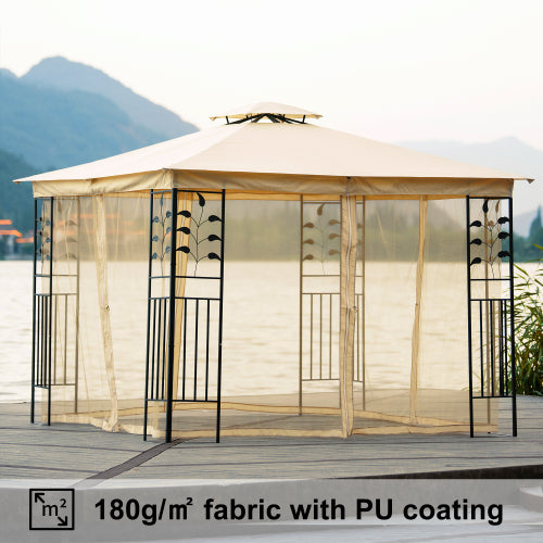 Antique White 9.8Ft. Wx8.8Ft. H Outdoor Steel Vented Dome Top Patio Gazebo with Netting for Backyard, Poolside and Deck