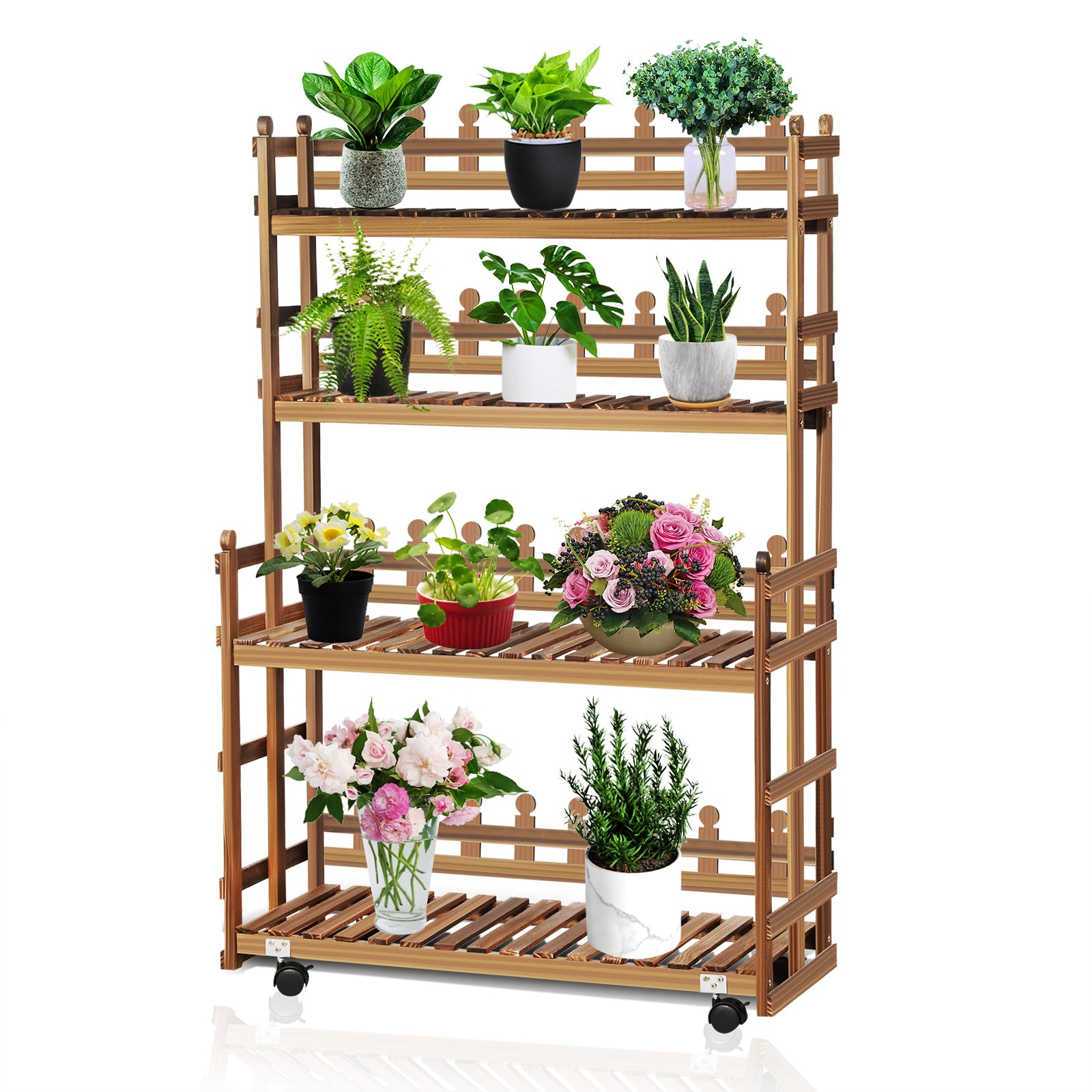 raised indoor plant stand Pine Wood Plant Stand Multiple Flower Pot Holder Display Rack. Large