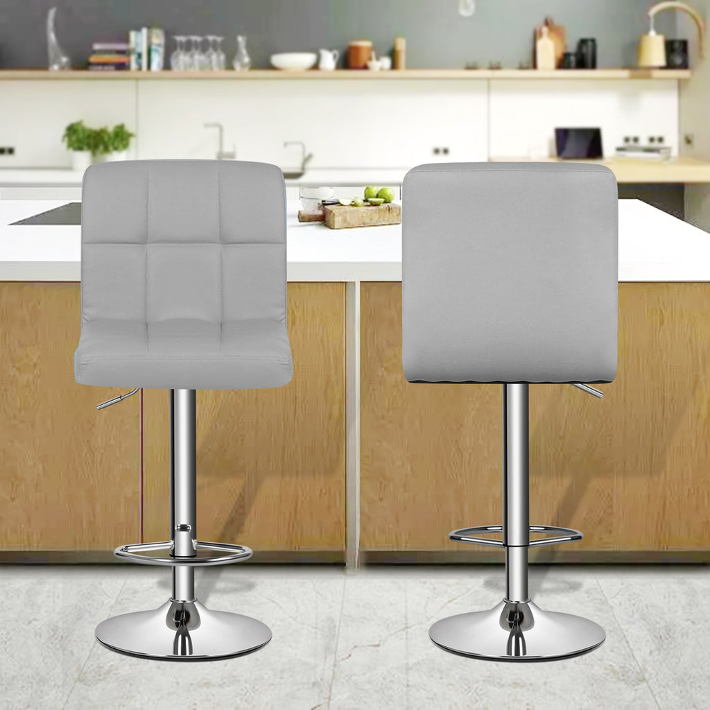 Gray Faux Leather Bar Stools, Square (Set of 4)