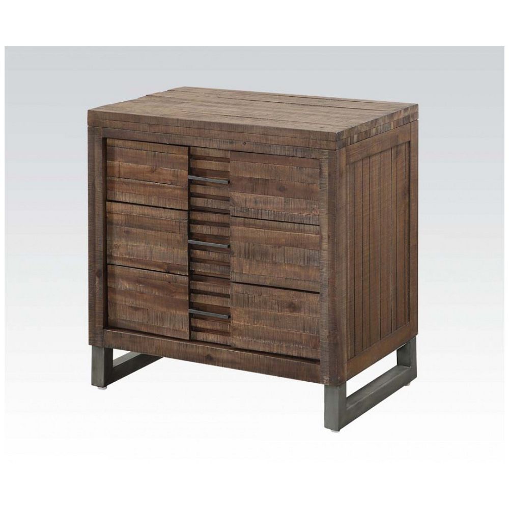 Andria 3-Drawer Nightstand With Metal Sled Legs in Reclaimed Oak BH21293