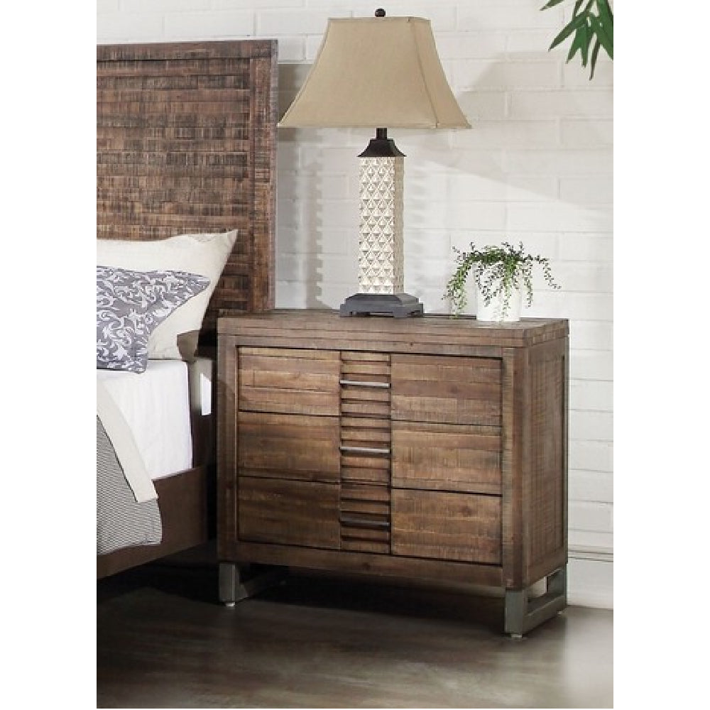 Andria 3-Drawer Nightstand With Metal Sled Legs in Reclaimed Oak BH21293