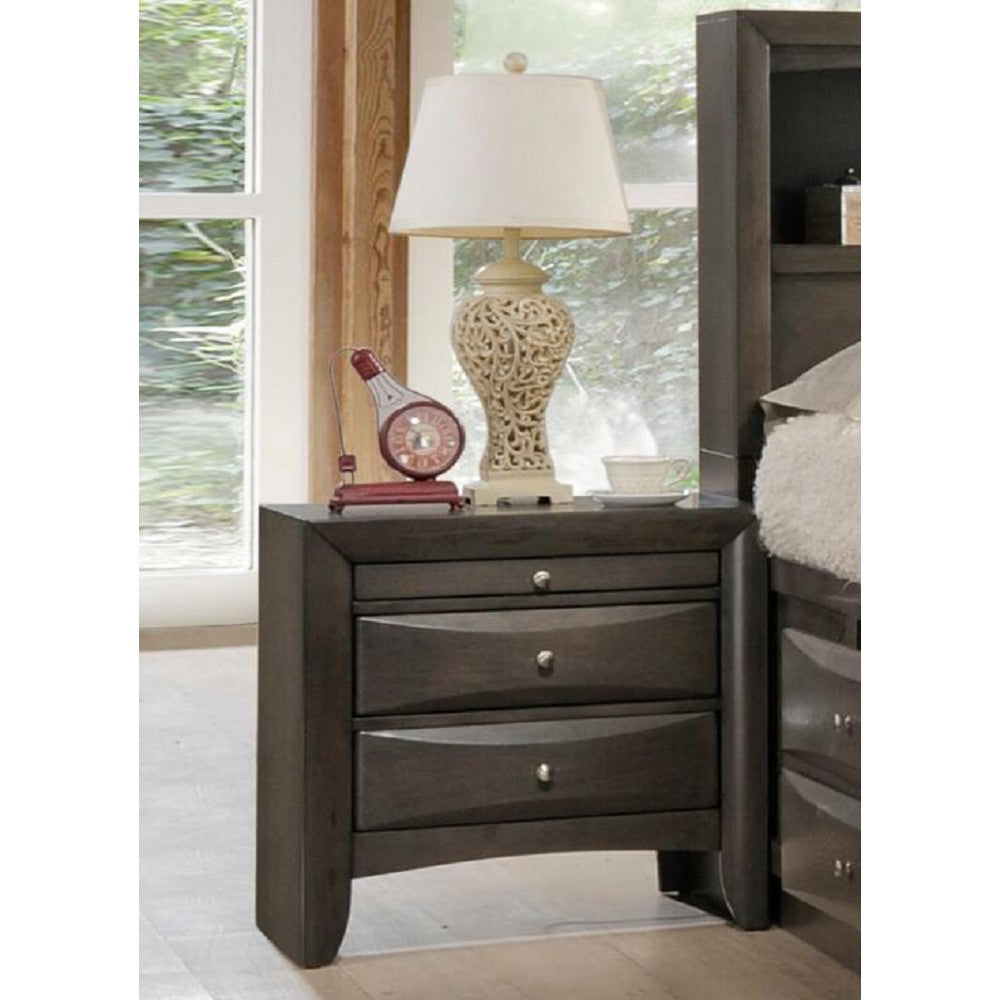 Wooden End Table Side Table Bedroom Nightstand With Two Drawers & A Tray Gray Oak