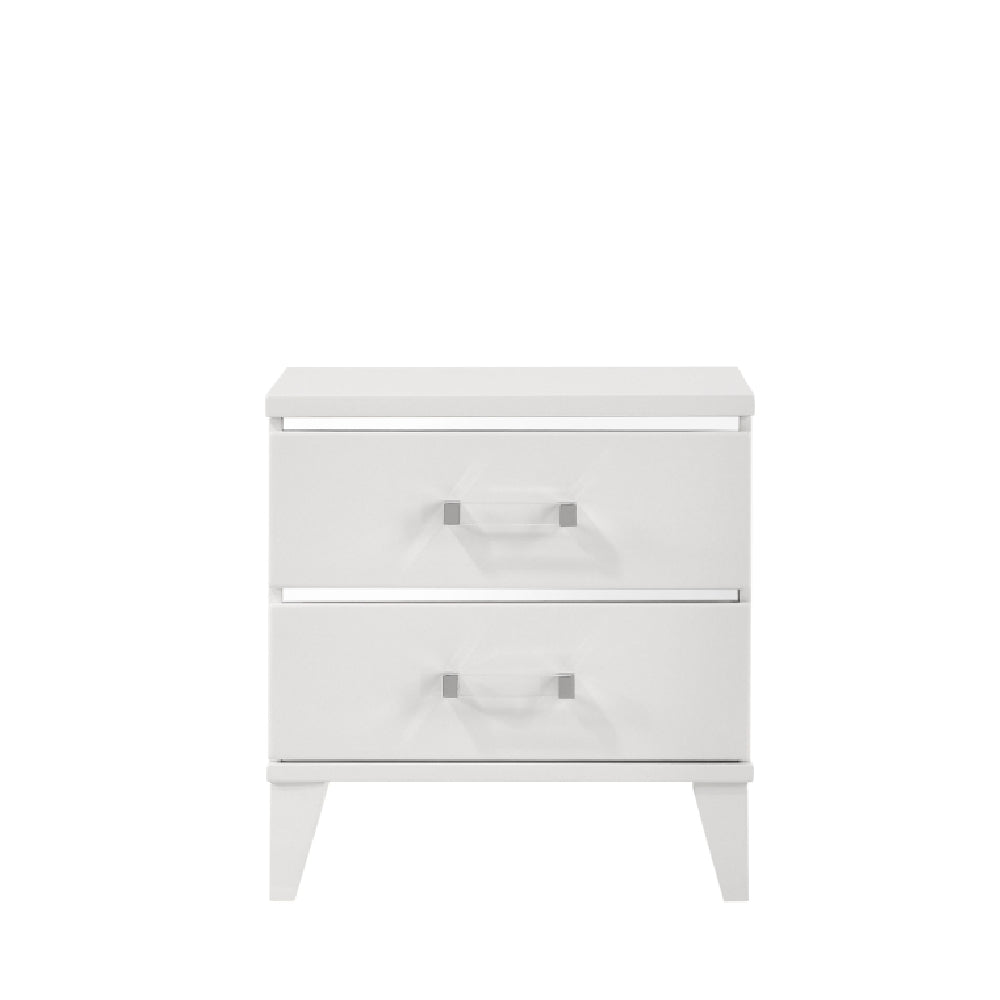 2-Drawer Nightstand With Wooden Tapered Leg White Finish BH27393