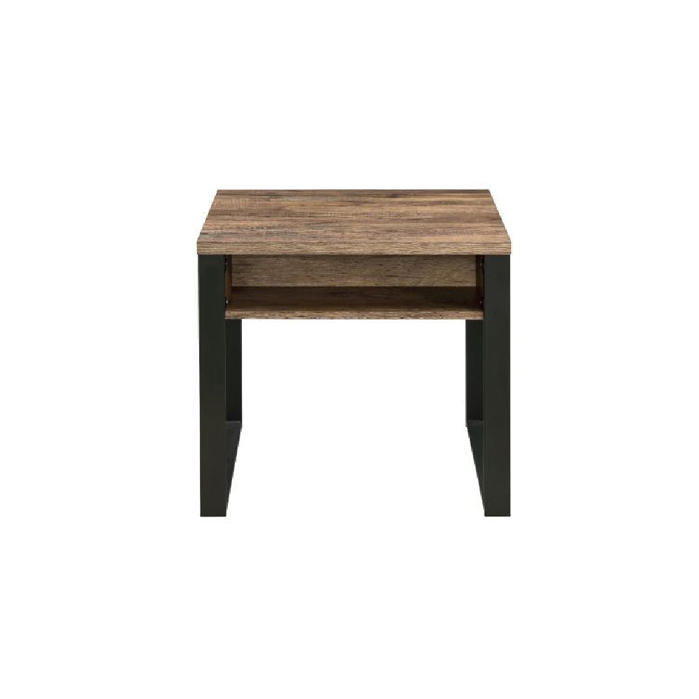 Aflo End Table With 1 Storage Drawer + Metal Sled Base Weathered Oak & Black Finish BH82472