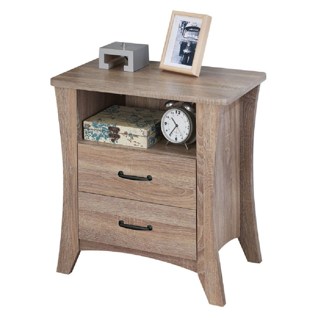 Rosy Brown 2-Drawer Night Table With Wooden Tapered Legs in Rustic, Natural