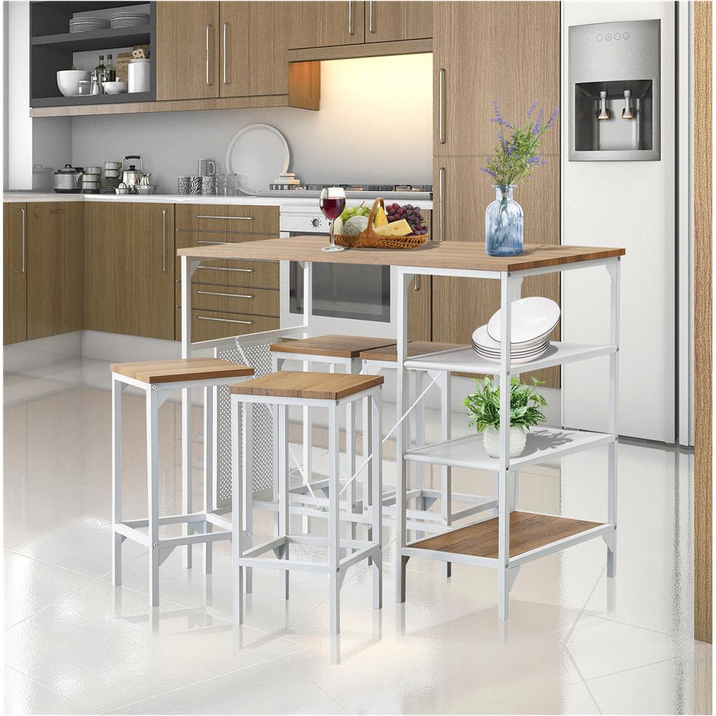 5 Counts - Counter Height Set Dining Table with 4 Backless Bar Stools for Home White