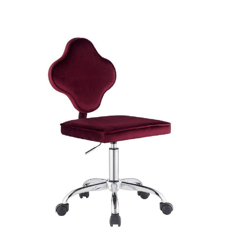 Armless Office Chair With Clover Leaf Shaped Back Red Velvet BH93070