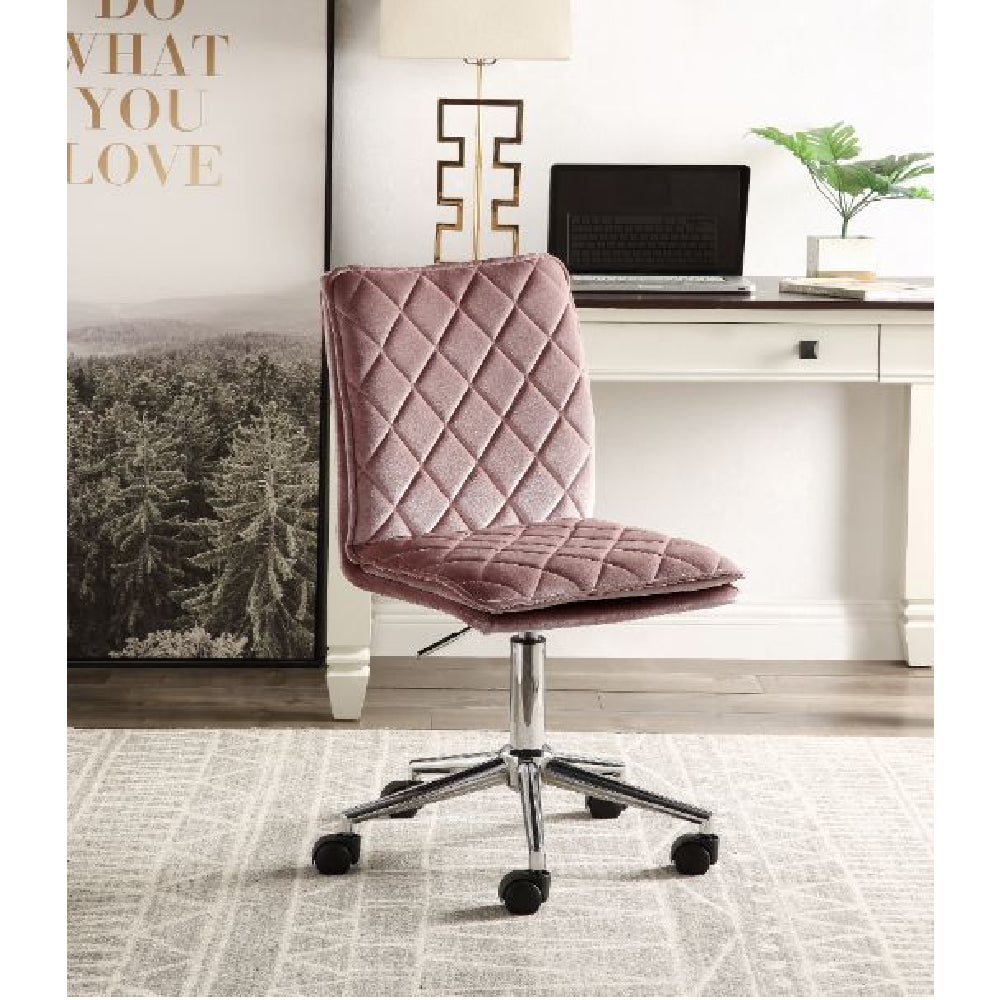 Armless Office Chair With 5-Star Caster Base Pink Velvet BH93072