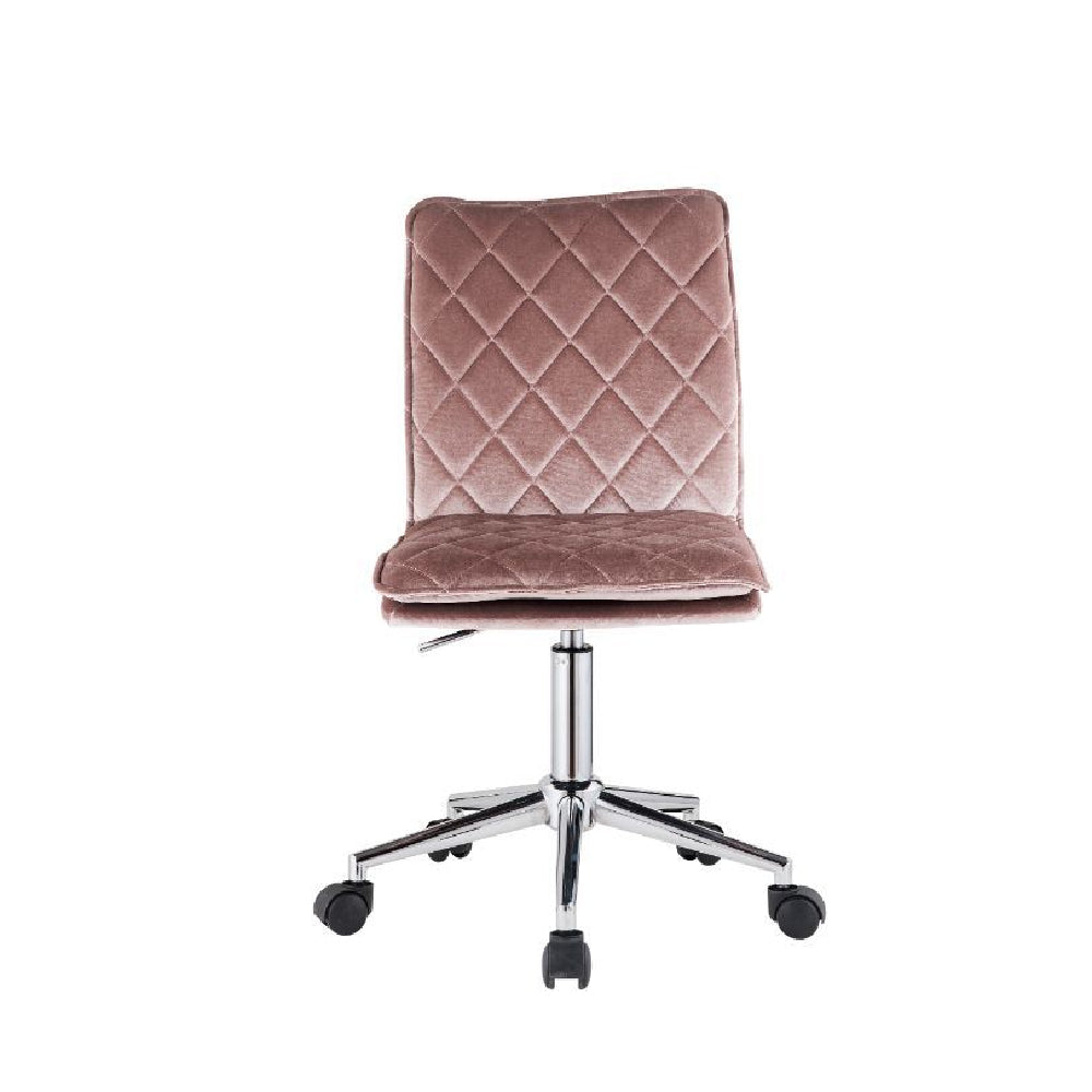 Armless Office Chair With 5-Star Caster Base Pink Velvet BH93072