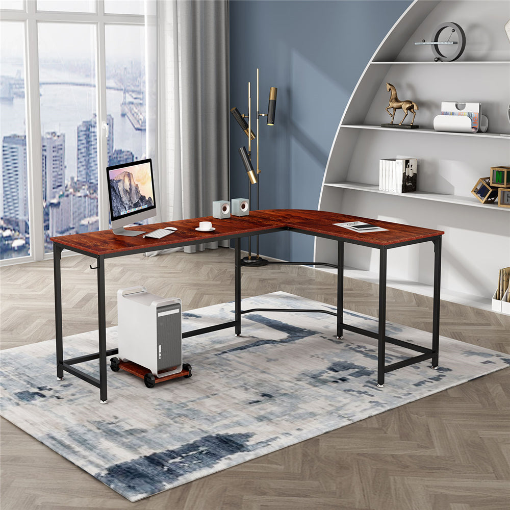 66" Modern L-Shaped Desk With CPU Stand Sandalwood BH63627790