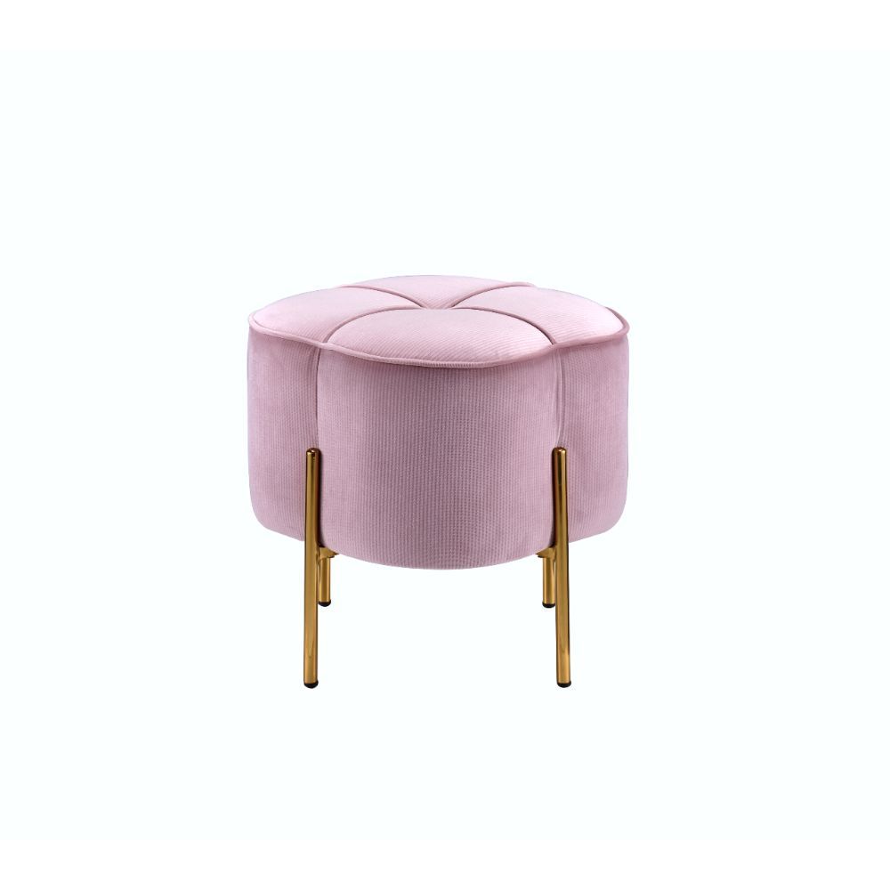 Velvet Round Ottoman w/Fully Padded Seat + Wooden Inner Frame Blush Pink