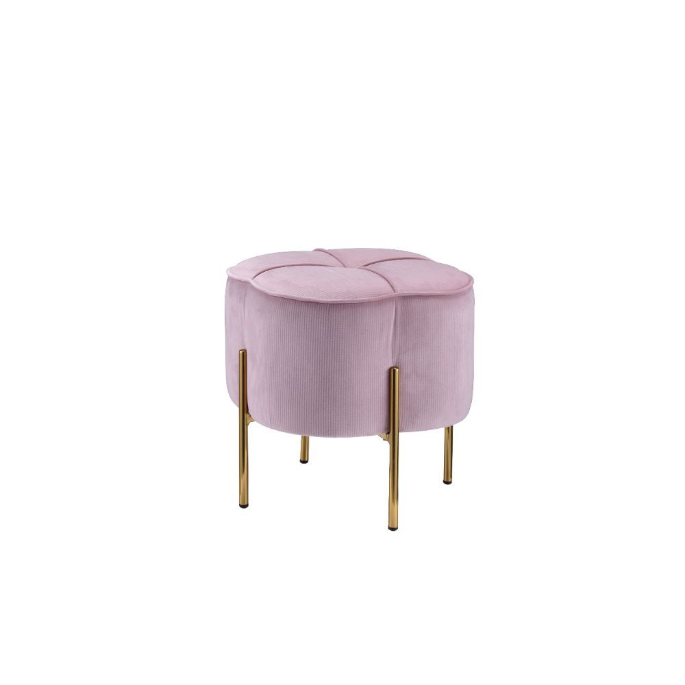 Velvet Round Ottoman w/Fully Padded Seat + Wooden Inner Frame Blush Pink