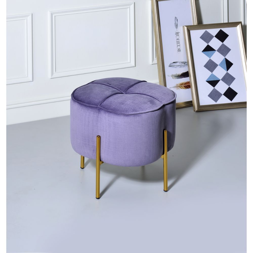 Velvet Round Ottoman w/Fully Padded Seat + Wooden Inner Frame Lavender