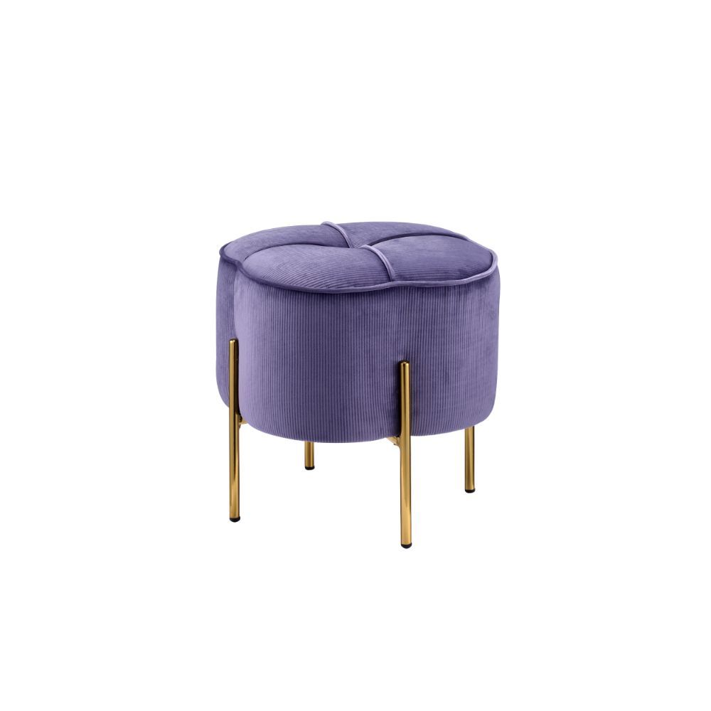 Velvet Round Ottoman w/Fully Padded Seat + Wooden Inner Frame Lavender