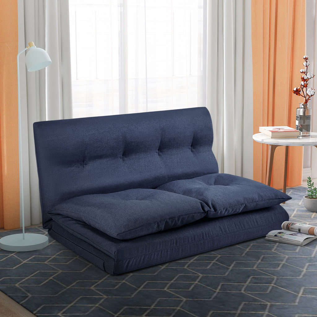 Adjustable Fabric Folding Chaise Lounge Sofa Floor Couch and Sofa Navy Blue