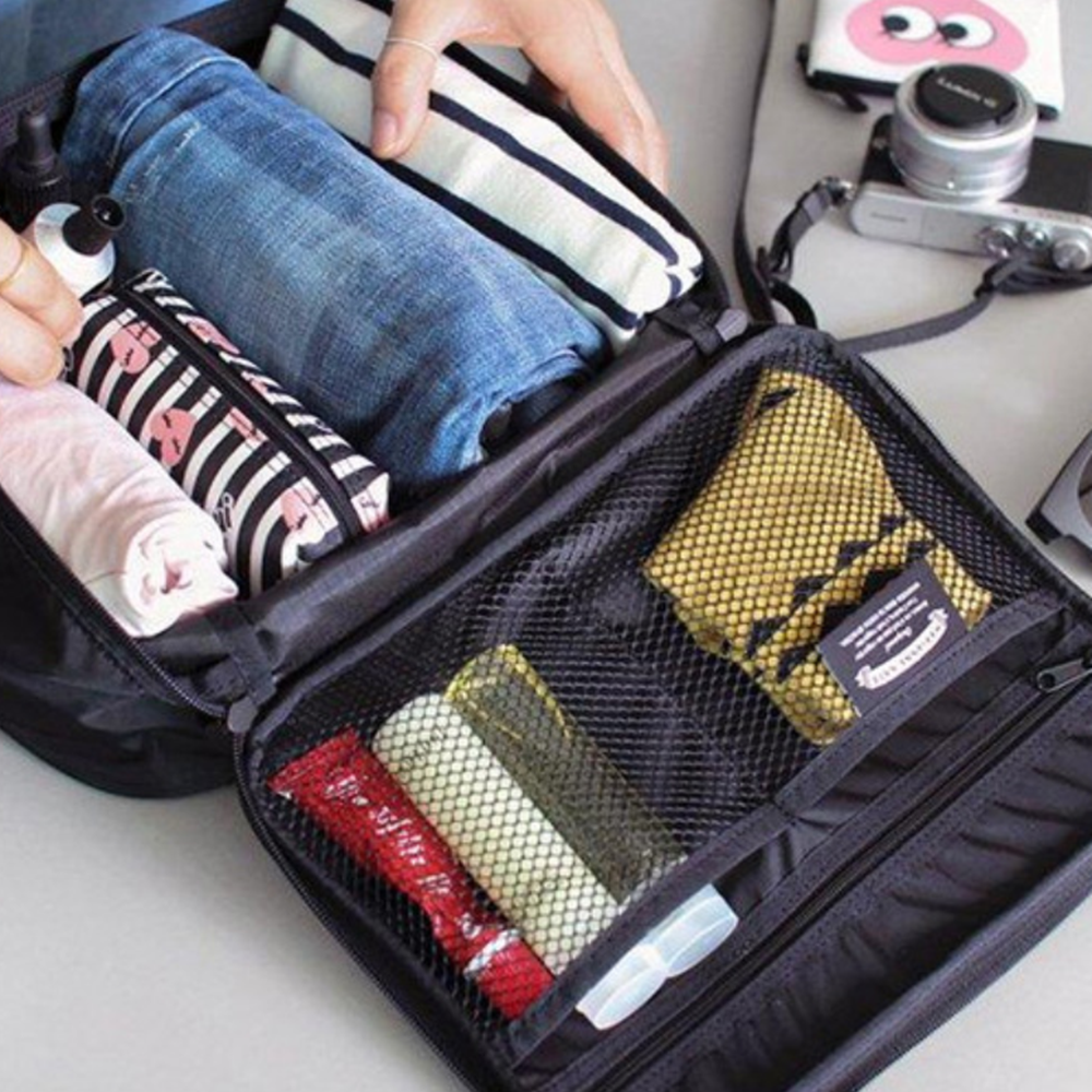 Dark Khaki Travel Cosmetic Makeup Toiletry Bag Wash Organizer Storage Pouch Zipper Set Of 2