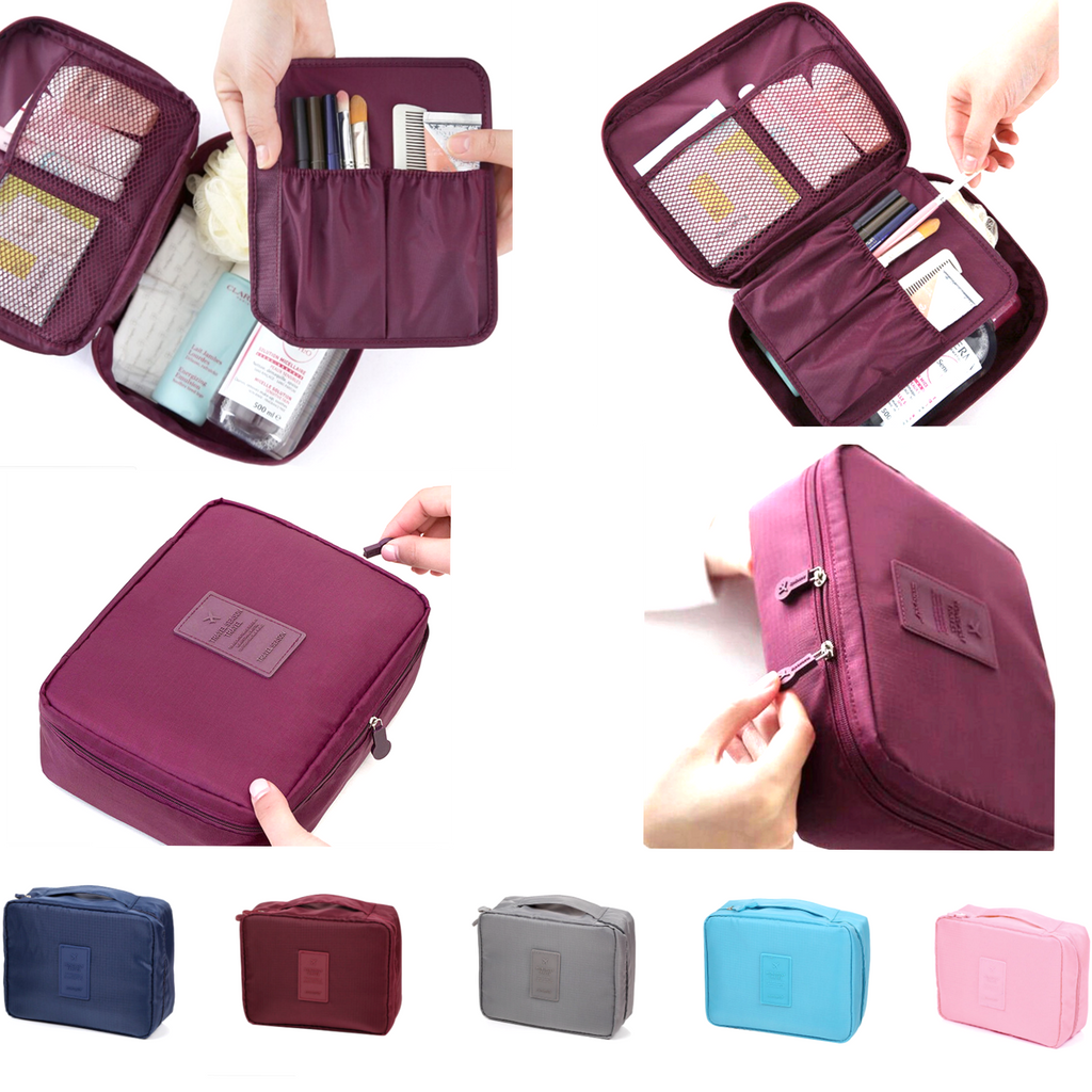 Maroon Travel Cosmetic Makeup Toiletry Wash Organizer Storage Pouch Zip Bag