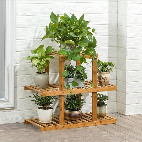 Olive Drab Multi Tier Bamboo Plant Stand  Flower Display Rack/Shelf