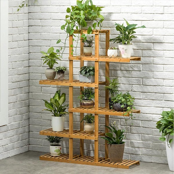 indoor multiple plant stand Heavy Duty Flower Planter Solid Multiple Tier Plant Stand Long Bamboo Flower Rack Table Outdoor Shelf for Plants Modern – BringHome Furniture