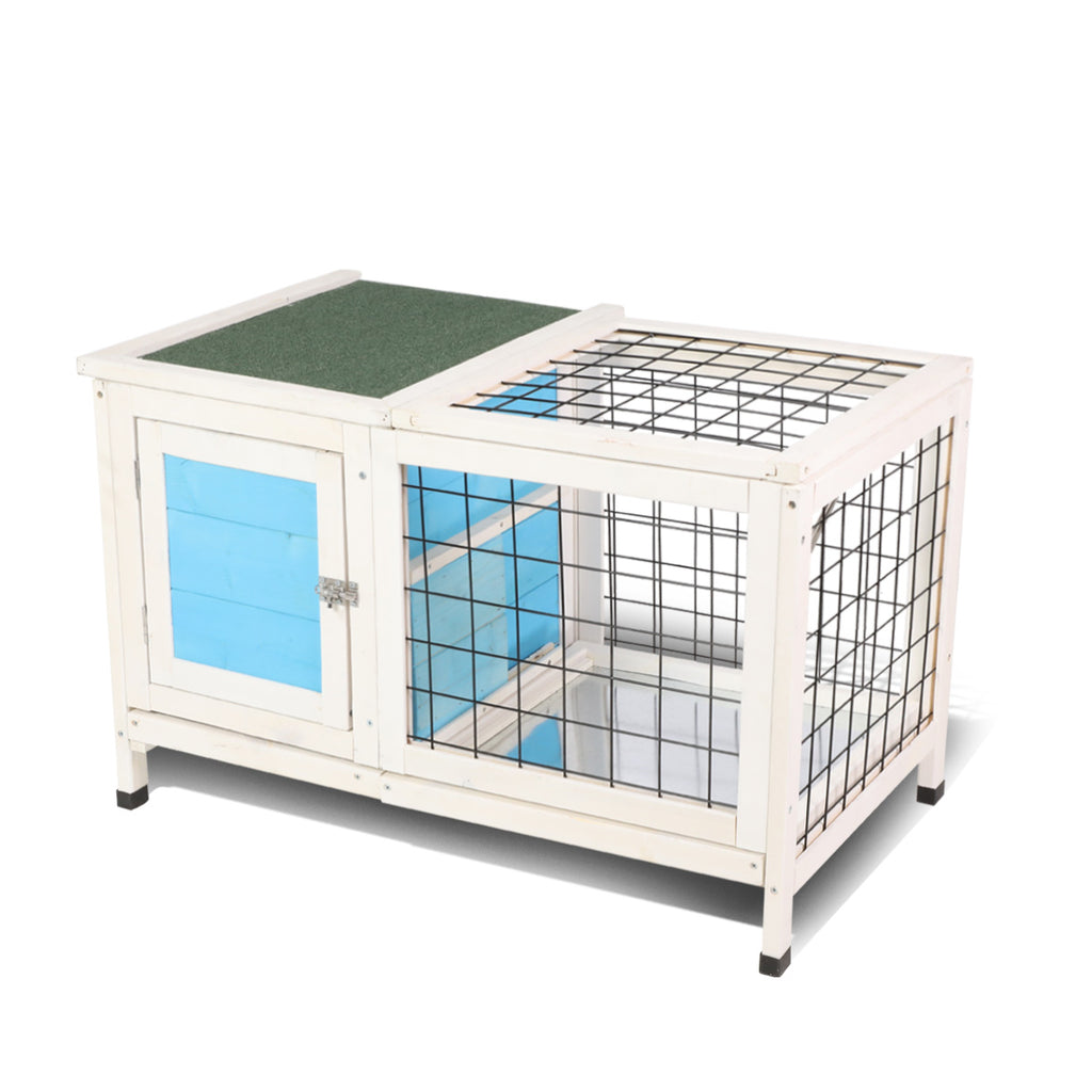 Sky Blue Wooden Small Animal Chicken Coop Rabbit Hutch Bunny House Gage with 2 Removable
