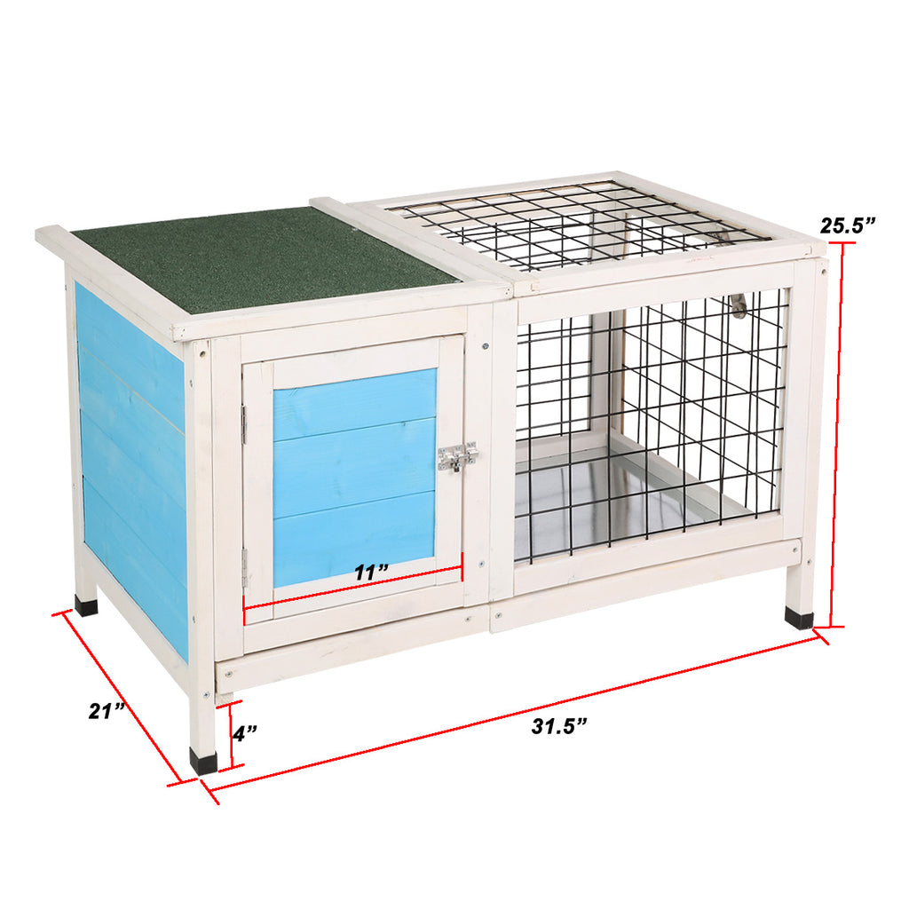 Sky Blue Wooden Small Animal Chicken Coop Rabbit Hutch Bunny House Gage with 2 Removable