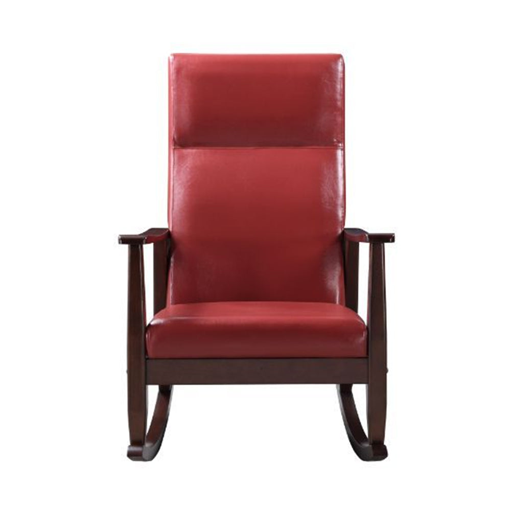 Raina Rocking Chair With Upholstered Seat and Back Cushion Red PU & Espresso Finish BH59931