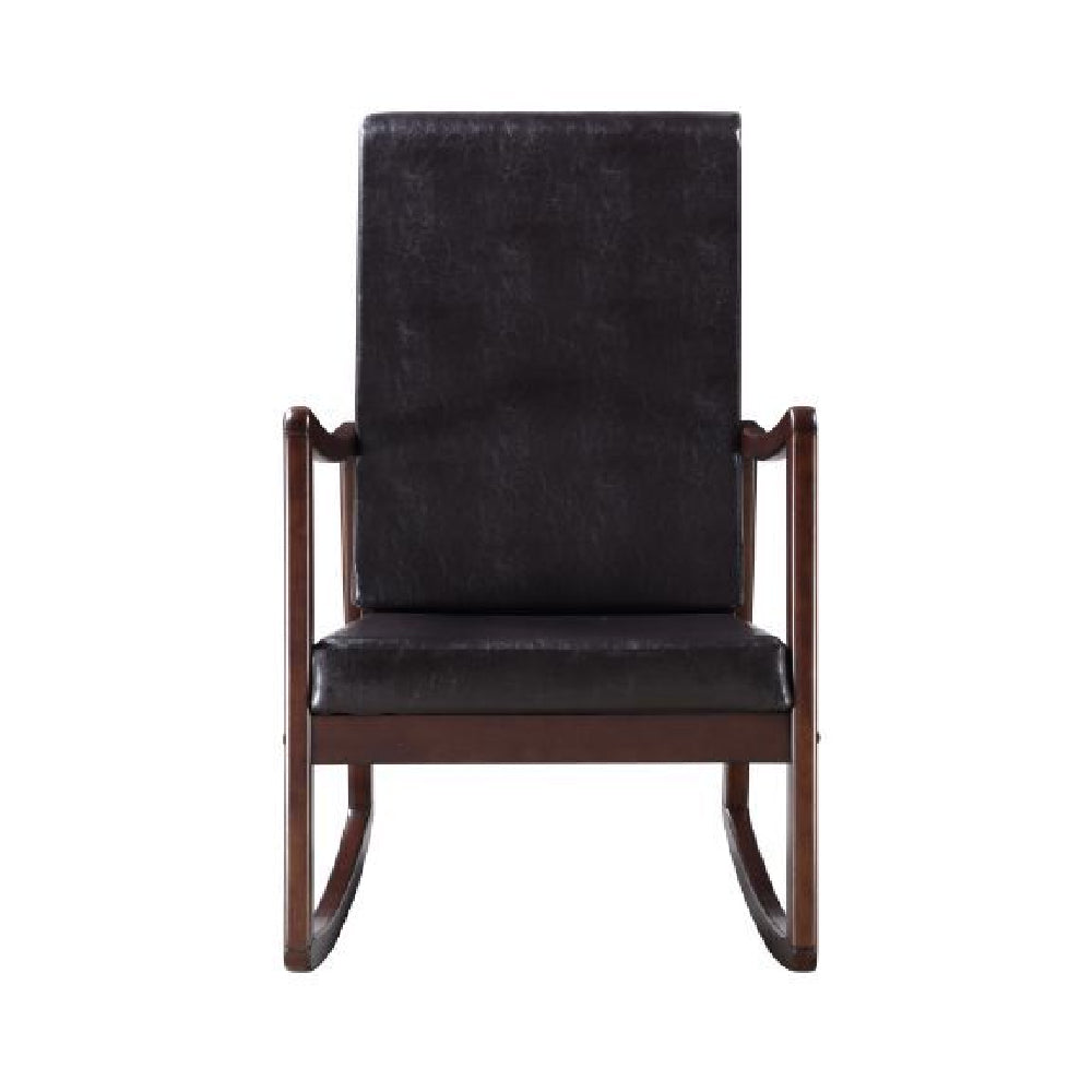 Raina Rocking Chair With Upholstered Seat and Back Cushion Dark Brown PU & Espresso Finish BH59935