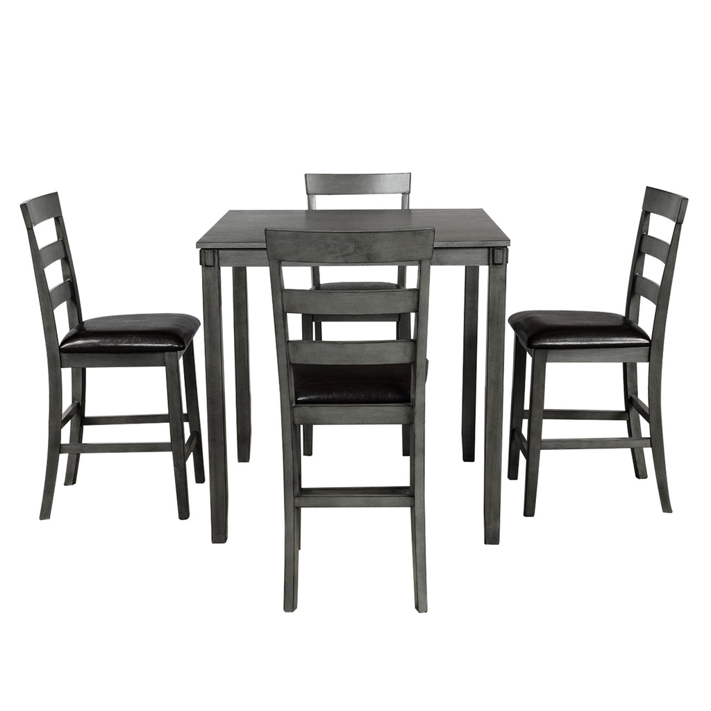 Dim Gray 5 Counts - Square Counter Height Wooden Kitchen Dining Set With Table and 4 Chairs