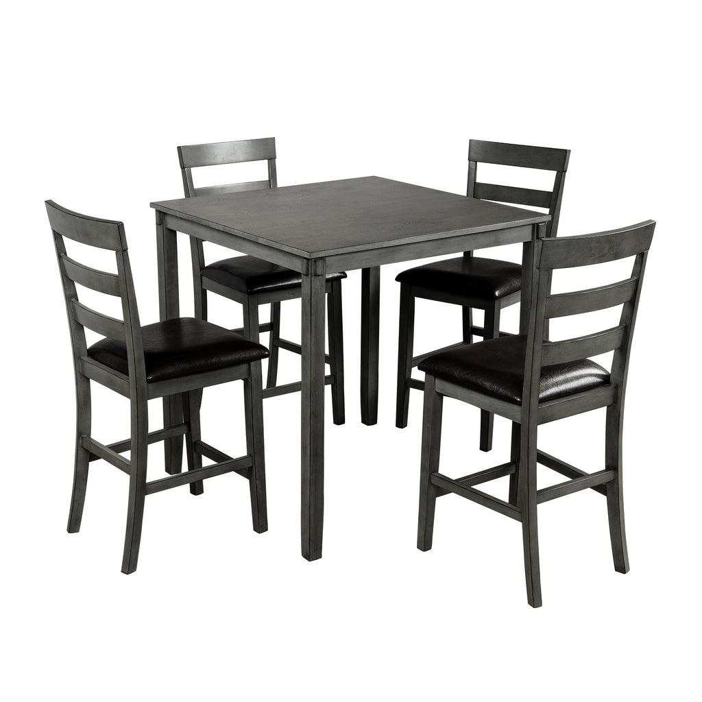 Black 5 Counts - Square Counter Height Wooden Kitchen Dining Set With Table and 4 Chairs